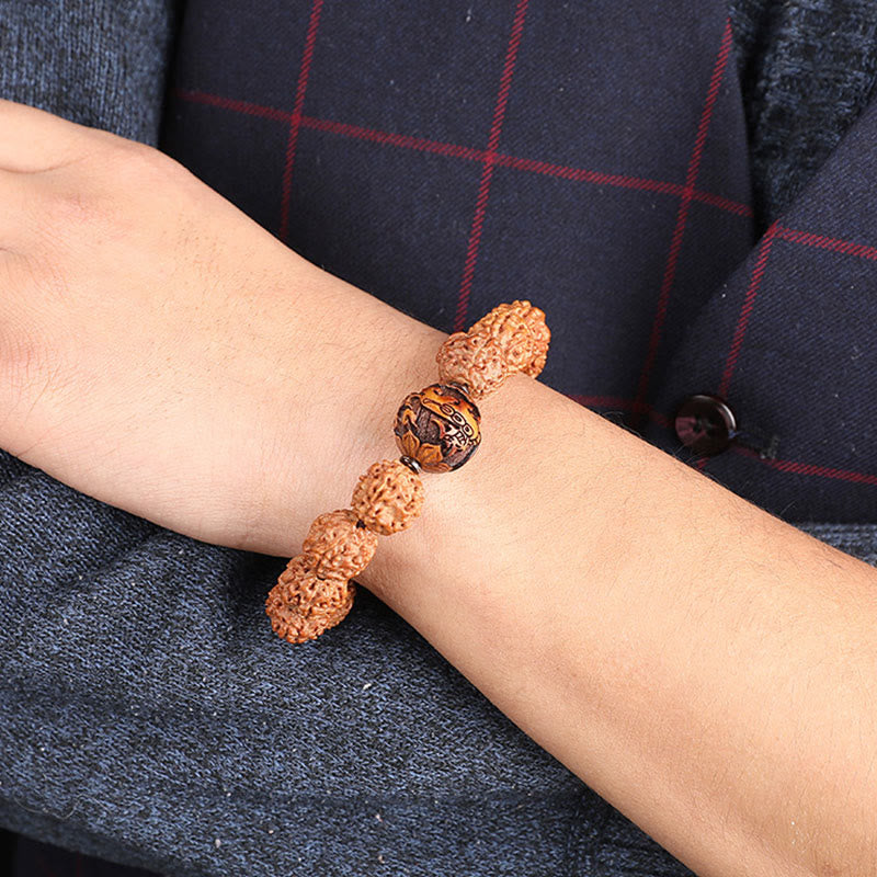 Wear FengShui Tibet Rudraksha Bodhi Seed PiXiu Copper Coin Wealth Luck Bracelet