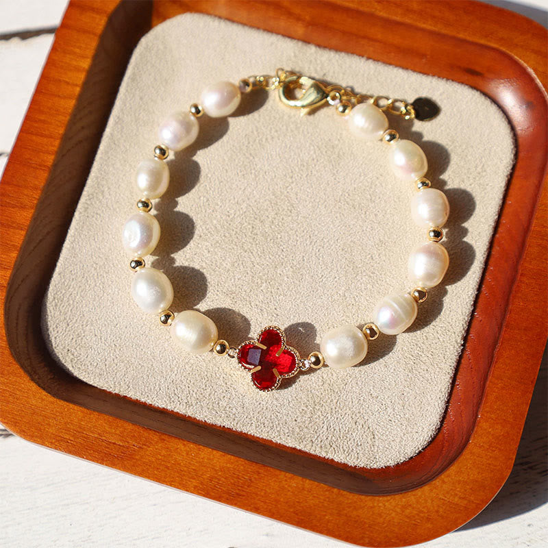 Wear FengShui Pearl Four Leaf Clover Wealth Chain Bracelet