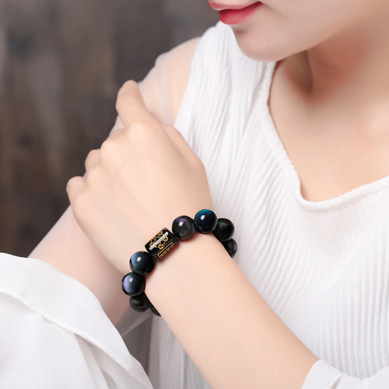 Wear FengShui Natural Rainbow Obsidian Positive Transformation Bracelet