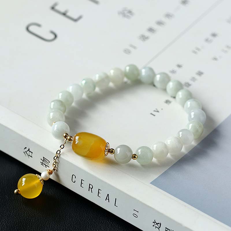 Wear FengShui Natural White Jade Agate Protection Bracelet