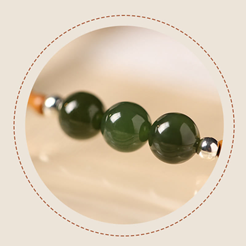 Wear FengShui Natural Olive Pit Bamboo Pattern Hetian Jade Beads Luck Bracelet