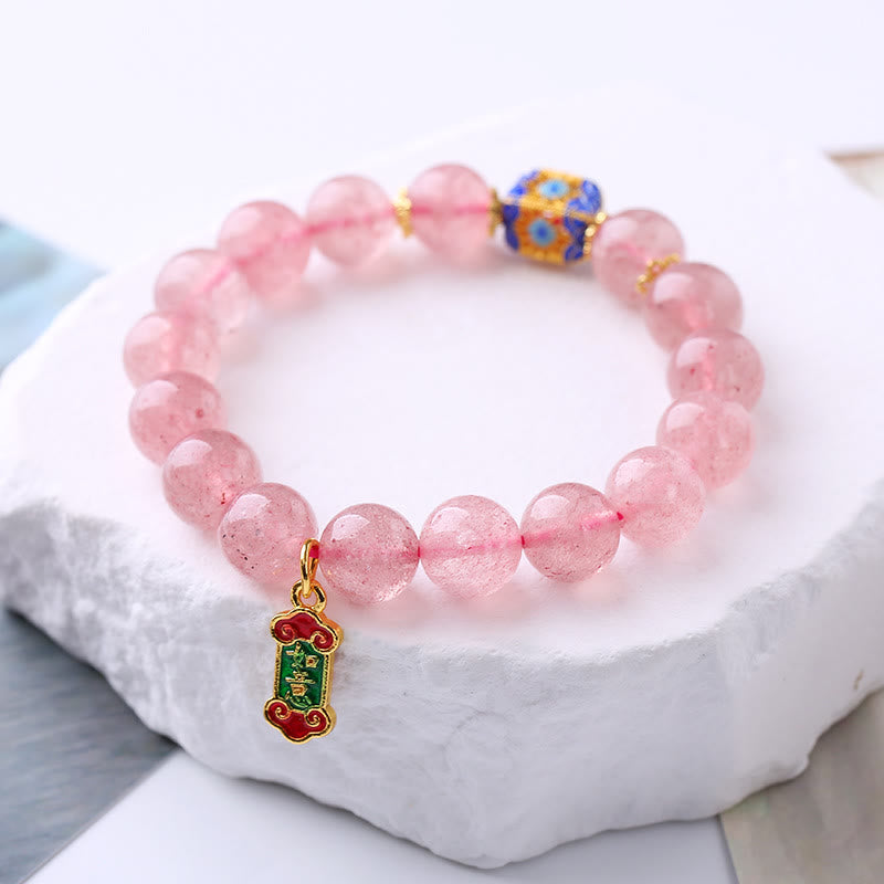 Wear FengShui Strawberry Quartz Positive Ruyi Charm Bracelet