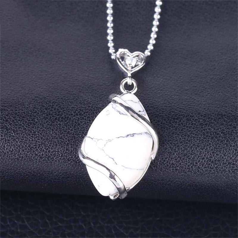 Wear FengShui Marquise Pattern Natural Crystal Stone Charm Necklace Pendant