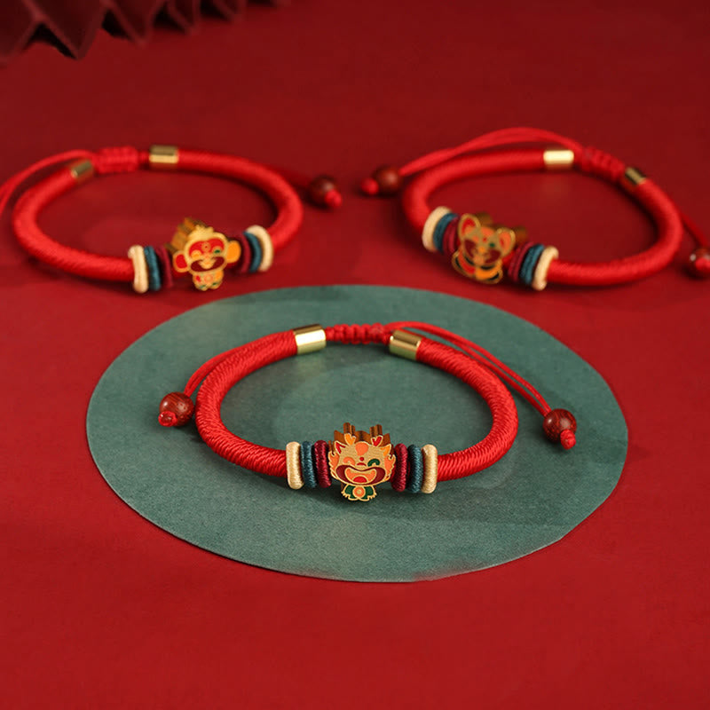 Wear FengShui Handmade 925 Sterling Silver Year of the Dragon Cute Chinese Zodiac Luck Braided Red Bracelet