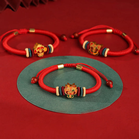 Wear FengShui Handmade 925 Sterling Silver Year of the Dragon Cute Chinese Zodiac Luck Braided Red Bracelet
