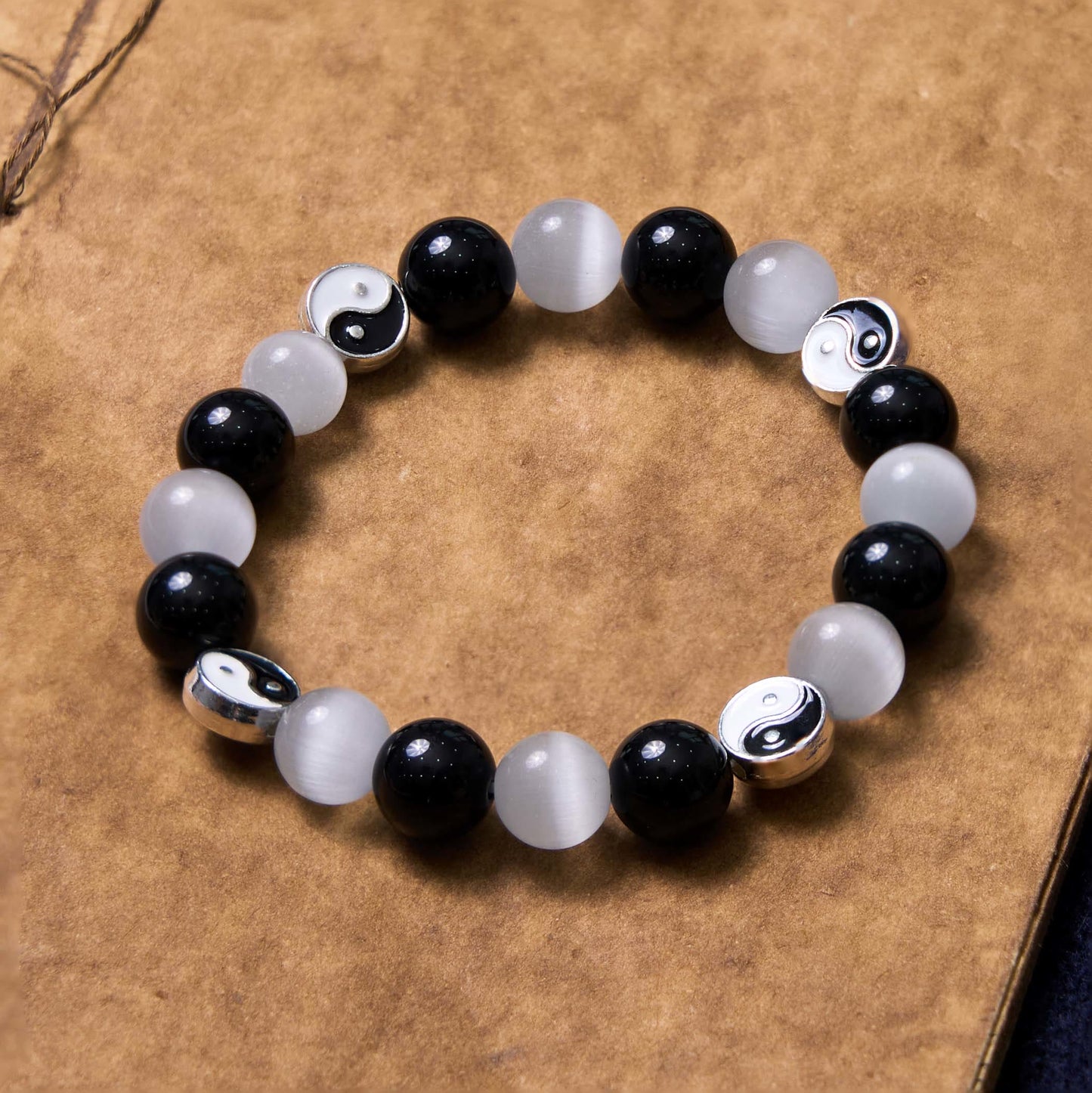 Wear FengShui Black Obsidian Cat's Eye Yin Yang Purification Strength Bracelet