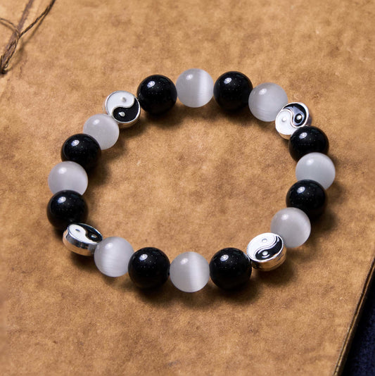 Wear FengShui Black Obsidian Cat's Eye Yin Yang Purification Strength Bracelet