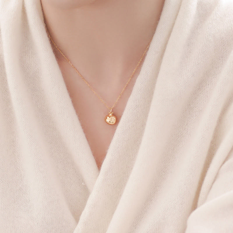Wear FengShui 925 Sterling Silver 18k Gold Plated Pomegranate Garnet Crystal Passion Charm Necklace Pendant
