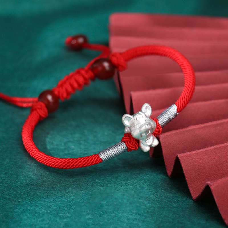 Wear FengShui 999 Sterling Silver Chinese Zodiac Luck Strength Red String Bracelet