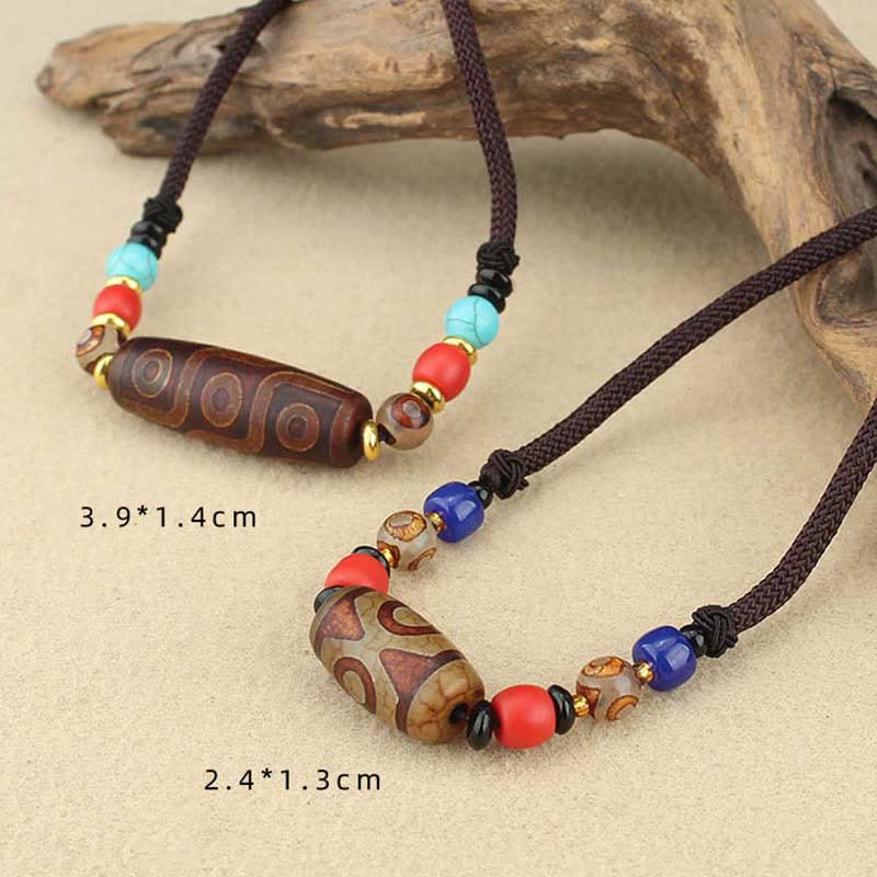 Wear FengShui Tibetan Nine-Eye Dzi Bead Three-eyed Dzi Bead Protection String Necklaces Pendant