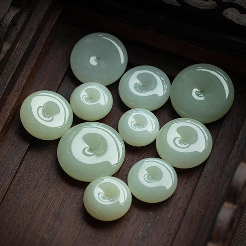 Wear FengShui Natural Round Jade Peace Buckle Luck Prosperity Necklace Pendant