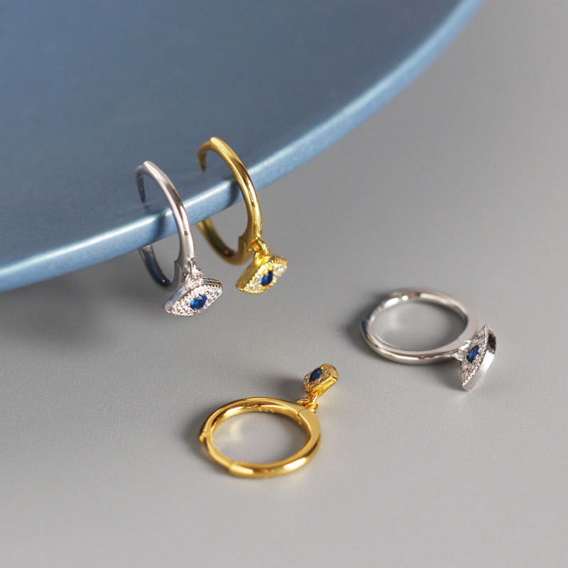 Wear FengShui 925 Sterling Silver Evil Eye Blessing Protection Stud Earrings