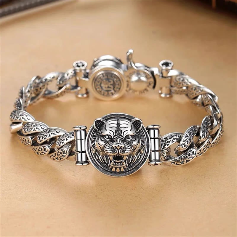 Wear FengShui Tiger Tang Dynasty Flower Design Engraved Luck Energy Bracelet