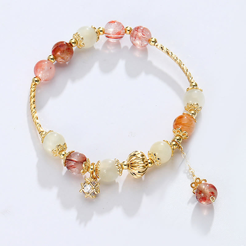 Wear FengShui Colorful Rutilated Quartz Cat Eye Zircon Auspiciousness Bead Bracelet