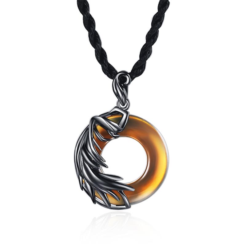 Wear FengShui Obsidian Chalcedony Meditation Round Pendant Necklace