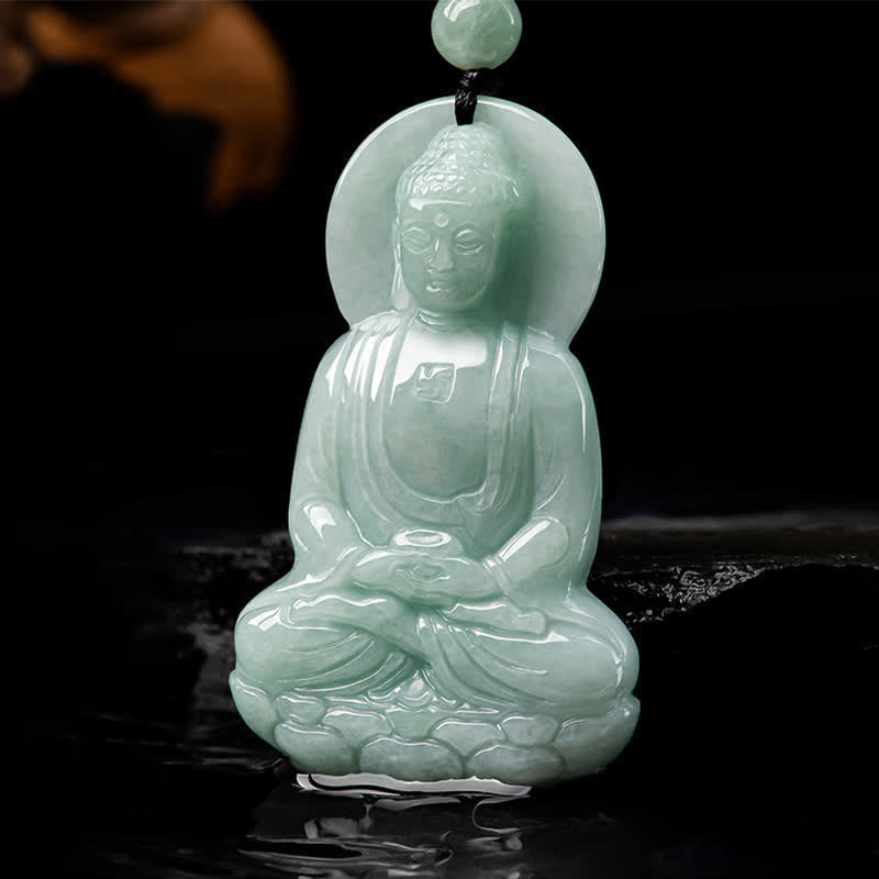 Wear FengShui Amitabha Buddha Jade Amulet Compassion String Necklace