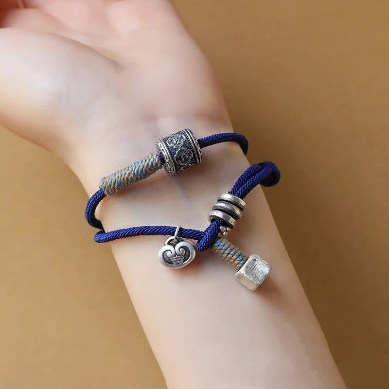 Wear FengShui Handmade Tibetan Om Mani Padme Hum Carved Auspicious Amulet Double Wrap Rope Bracelet