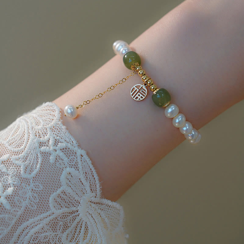 Wear FengShui Natural Pearl Hetian Jade Happiness Wisdom Bead Bracelet