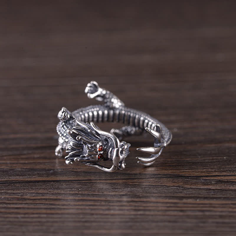 Wear FengShui 925 Sterling Silver Dragon Luck Protection Ring