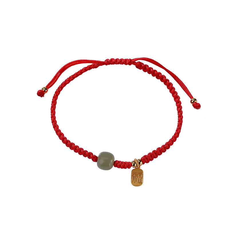 Wear FengShui 925 Sterling Silver Hetian Jade Blessing Wealth Red String Bracelet