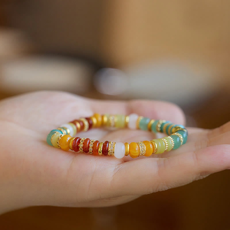 Wear FengShui Natural Red Agate Jade Rainbow Confidence Bracelet