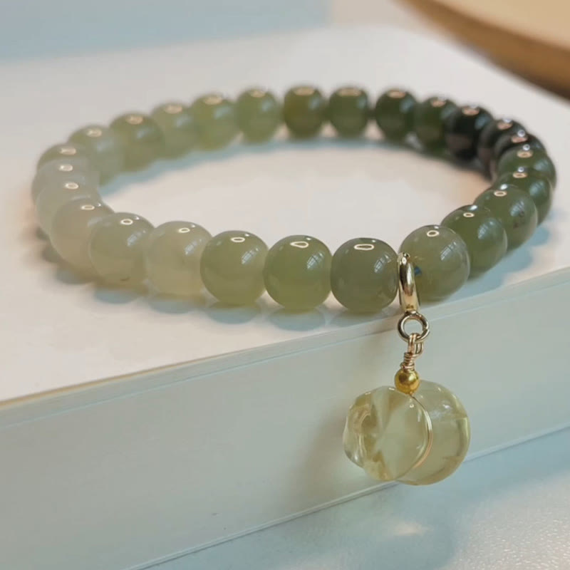 Wear FengShui Natural Hetian Jade Money Bag Charm Bead Prosperity Bracelet