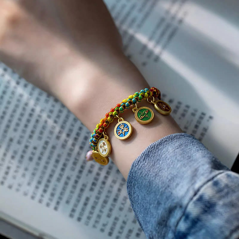 Wear FengShui Tibetan Colorful Rope Five God Of Wealth Luck Braid Bracelet