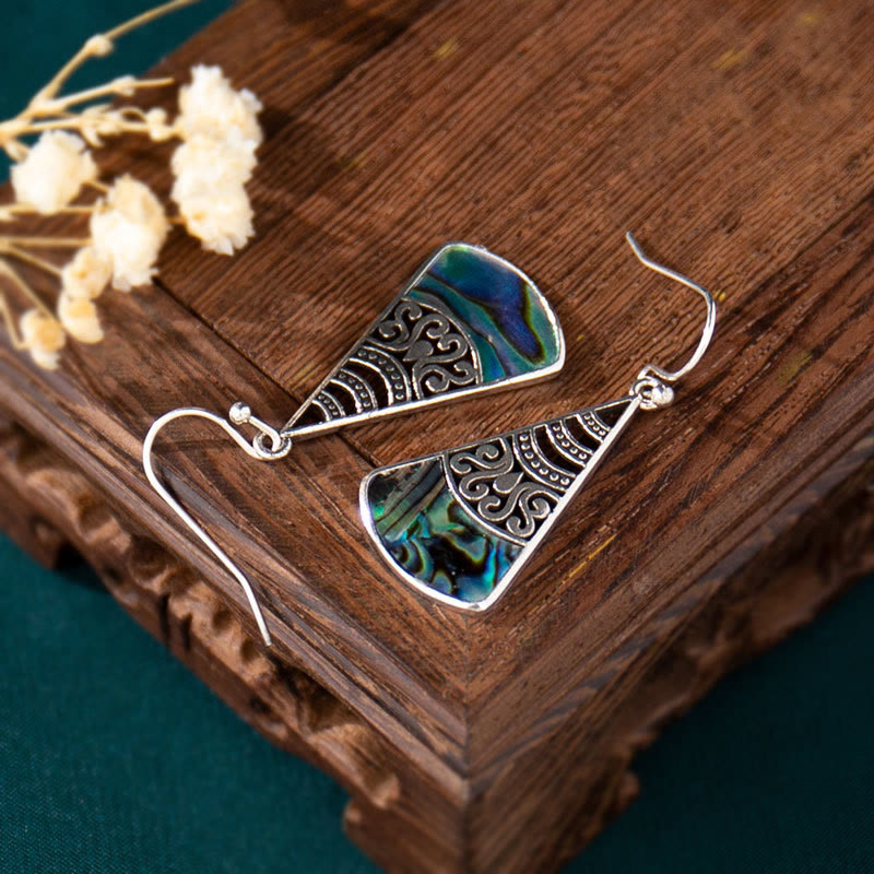 Wear FengShui Copper Tridacna Stone Hollow Pattern Blessing Drop Earrings