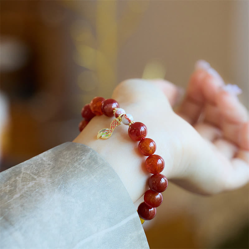 Wear FengShui Natural Red Agate Peace Talisman Fu Character Dragon Tail Confidence Charm Bracelet