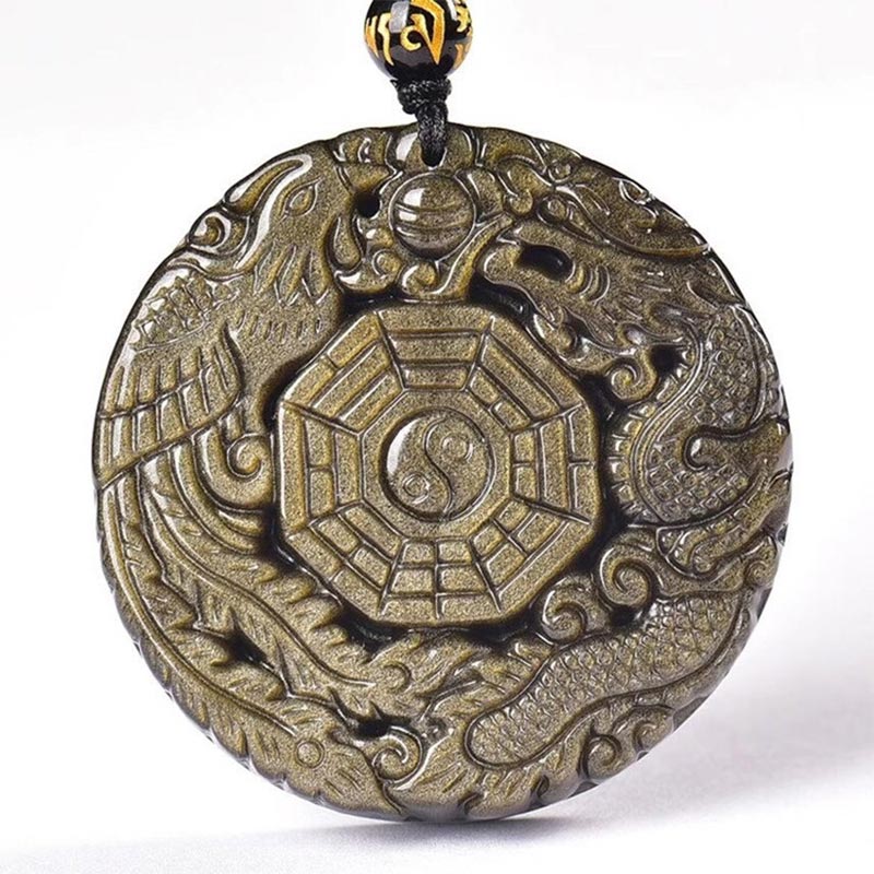 Wear FengShui Golden Obsidian Healing Energy Necklace Pendant