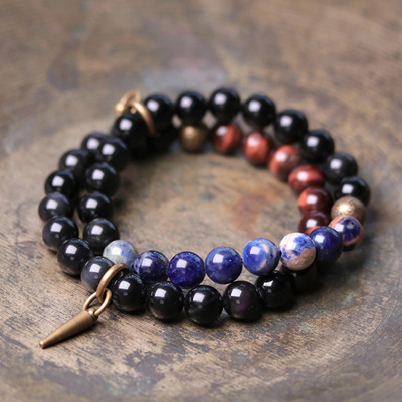 Wear FengShui Black Obsidian Sodalite Crystal Copper Strength Couple Bracelet