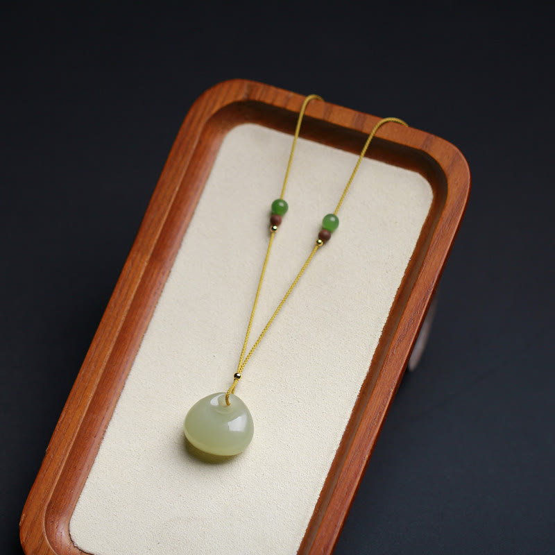 Wear FengShui Natural Hetian Jade Small Bag Pattern Prosperity String Necklace Pendant