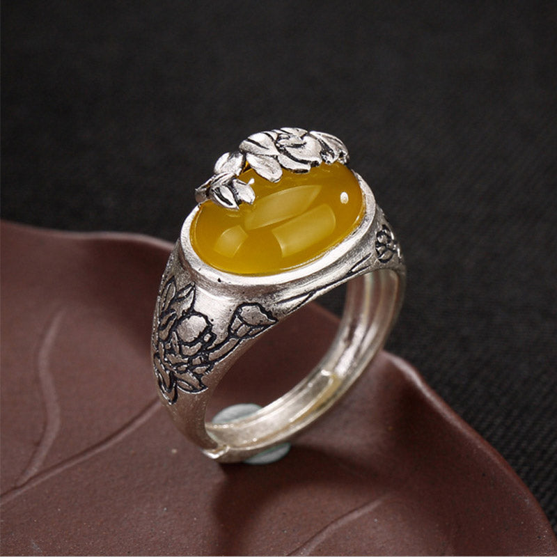 Wear FengShui Citrine Lotus Blessing Protection Adjustable Ring