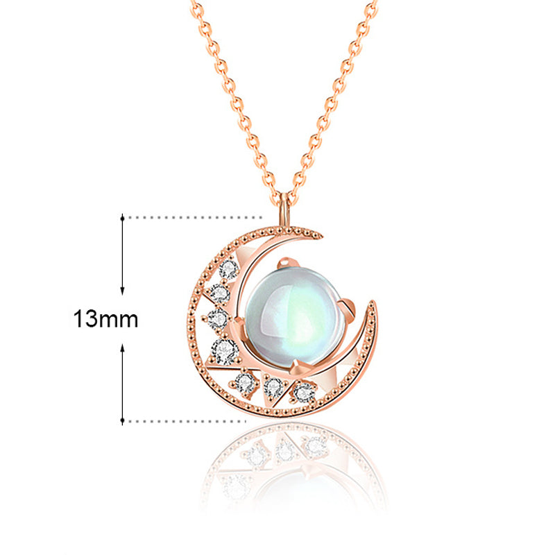Wear FengShui 925 Sterling Silver Moonstone Moon Pattern Love Necklace Pendant