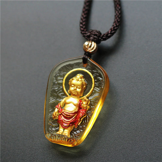 Wear FengShui Tibetan Buddha Liuli Crystal Serenity Necklace Pendant