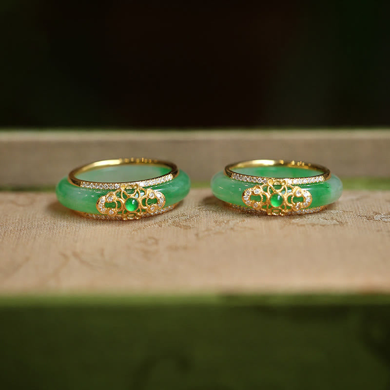 Wear FengShui 18K Gold Plated Natural Green Chalcedony Strength Ring