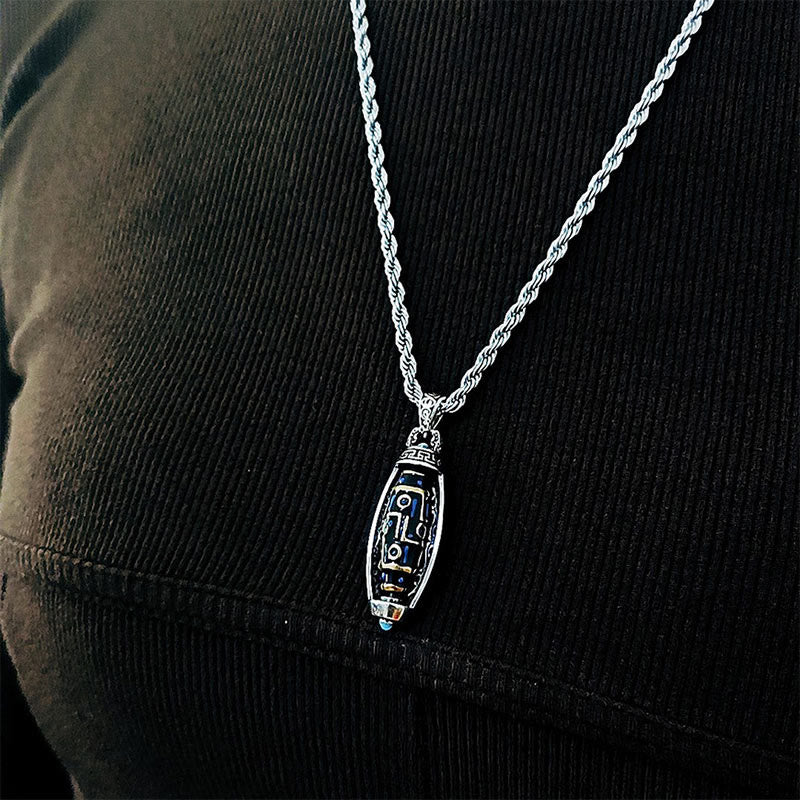 Wear FengShui Tibetan Om Mani Padme Hum Nine-Eye Dzi Bead Pattern Peace Purity Rotatable Necklace Pendant