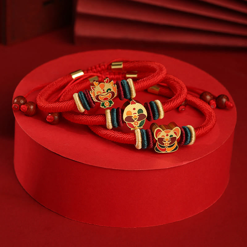 Wear FengShui Handmade 925 Sterling Silver Year of the Dragon Cute Chinese Zodiac Luck Braided Red Bracelet