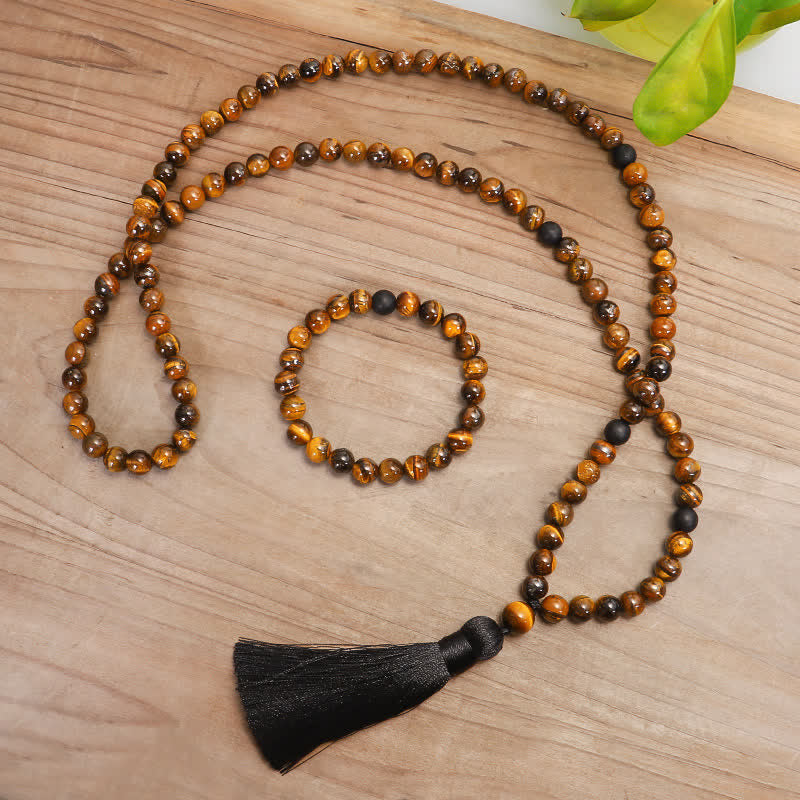 Wear FengShui 108 Beads Mala Tiger Eye Protection Tassel Bracelet