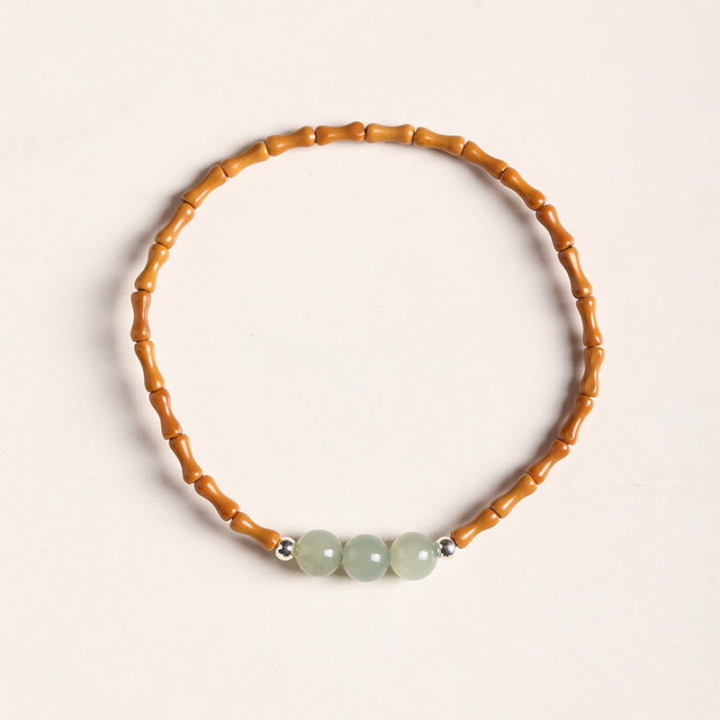 Wear FengShui Natural Olive Pit Bamboo Pattern Hetian Jade Beads Luck Bracelet