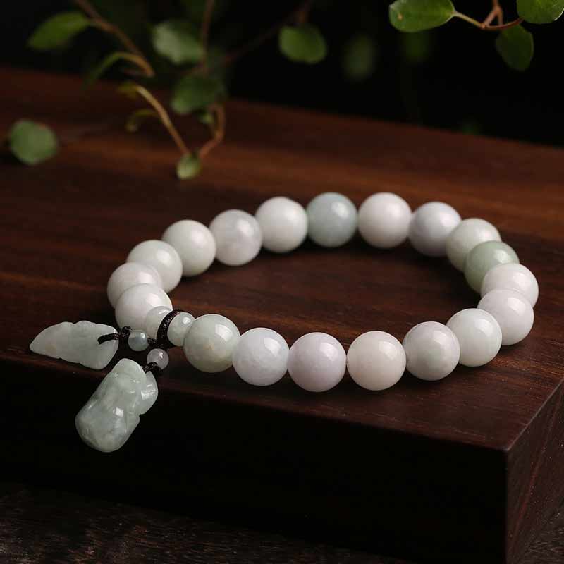 Wear FengShui Natural Jade Pi Xiu Buddha Gourd Apple Success Bracelet