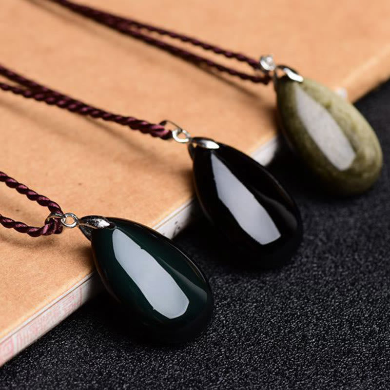 Wear FengShui Gold Sheen Obsidian Black Obsidian Rainbow Obsidian Wealth Water Drop Necklace Pendant