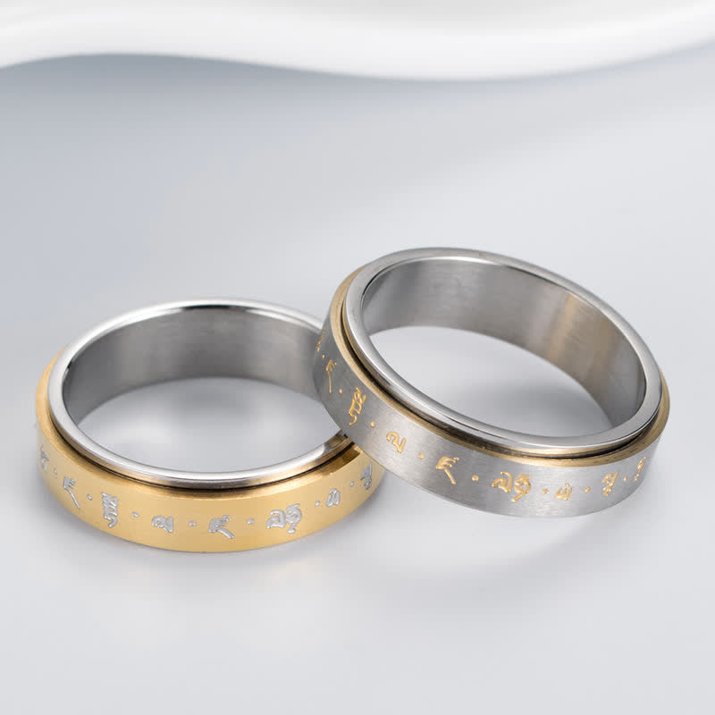 Wear FengShui Mantra Titanium Steel Balance Rotatable Ring