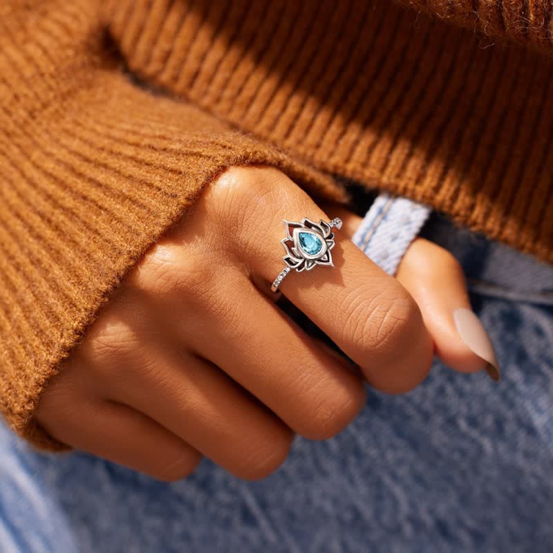 Wear FengShui Sterling Silver Lotus Zircon Blessing Protection Ring