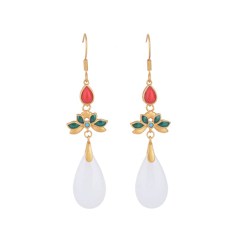 Wear FengShui FengShui White Jade Luck Drop Earrings