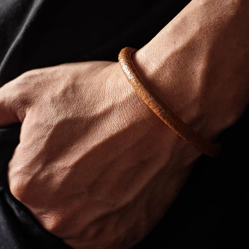 Wear FengShui Retro Leather Luck Healing Copper Magnetic Buckle Bracelet