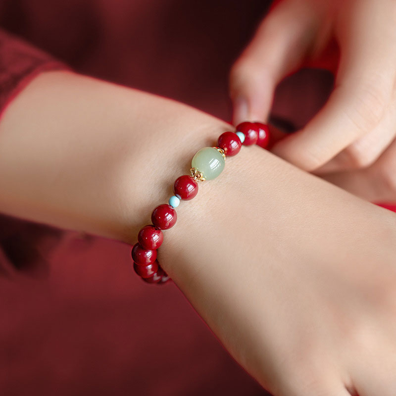 Wear FengShui Cinnabar Green Aventurine Fortune Luck Bracelet