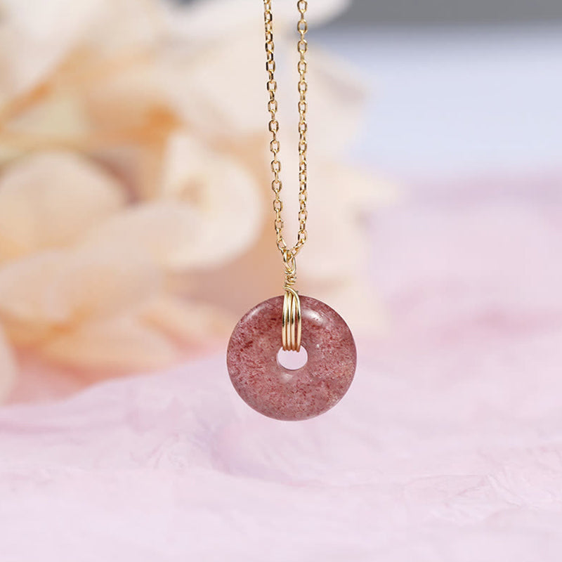 Wear FengShui 925 Sterling Silver Strawberry Quartz Healing Positive Necklace