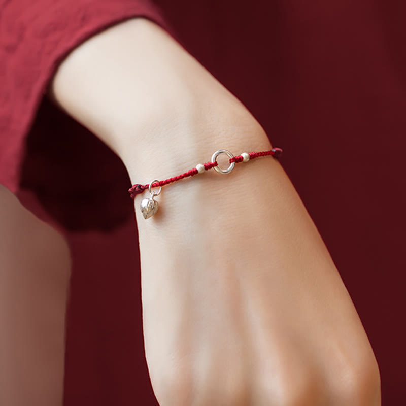 Wear FengShui 925 Sterling Silver Lucky Fortune Peace Joy Lotus Peace Buckle Red String Bracelet