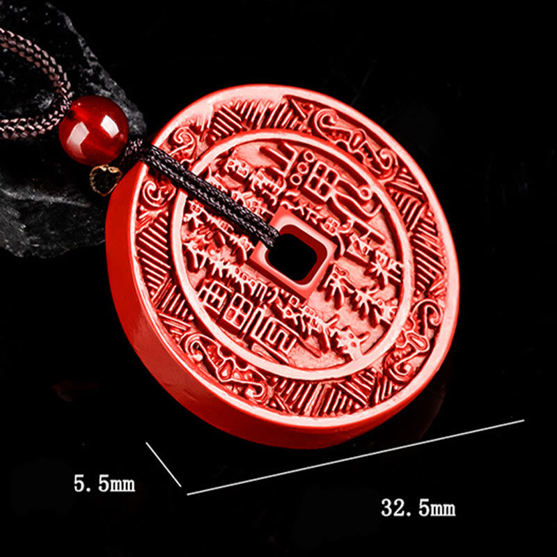 Wear FengShui Natural Cinnabar Mountain Ghosts Spend Money Bagua Design Blessing Necklace Pendant